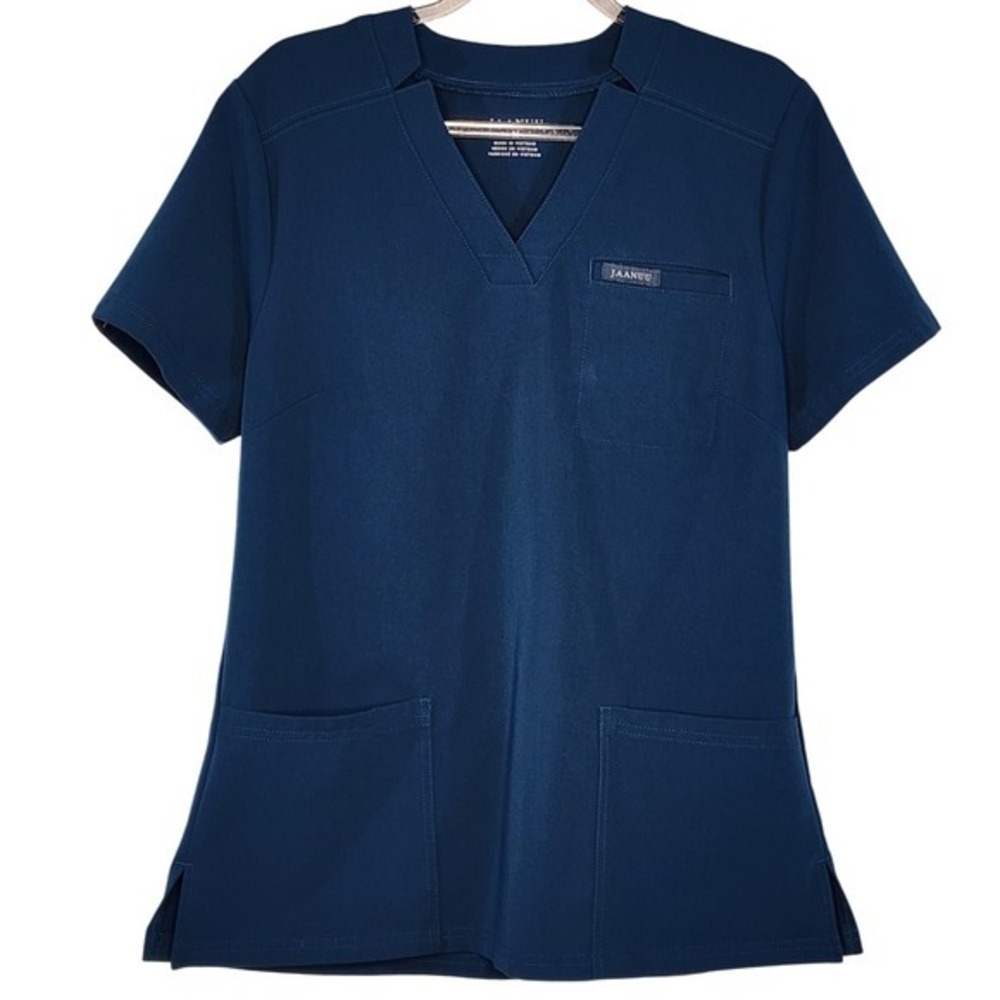 Jaanuu UltraLAST Helicia Slim Notched V-Neck Scrub‎ Top Caribbean Blue Medium